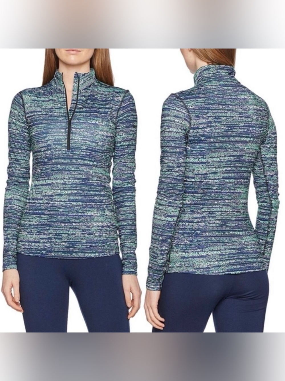 Nike Pro Dri Fit Blue Half Zip Pullover Long Sleeve Fleece Lined Running Top XL